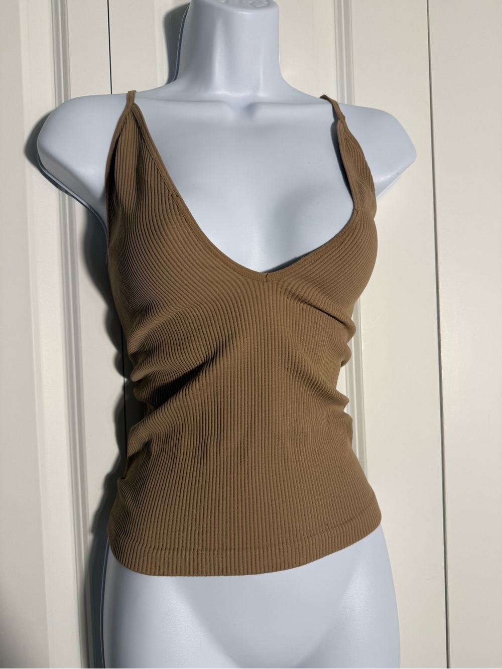 Free People Ribbed V-Neck Tank Top in Brown